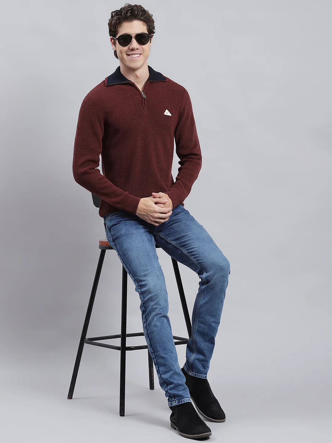 Men Brown Self Pullover - Image 5