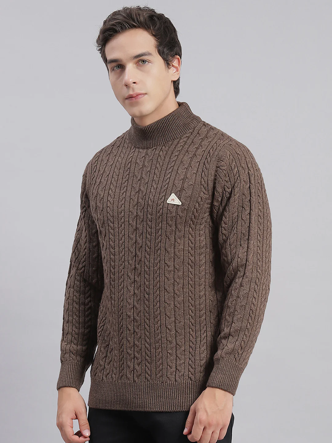 Men Brown Self Design T Neck Full Sleeve Sweaters/Pullovers - Image 4