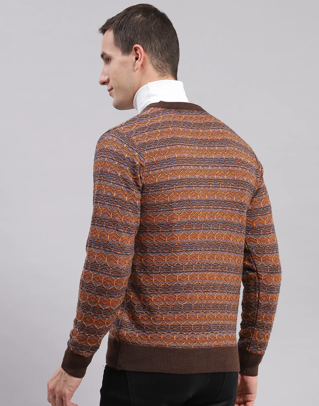 Men Brown Self Design V Neck Full Sleeve Sweaters/Pullovers - Image 5