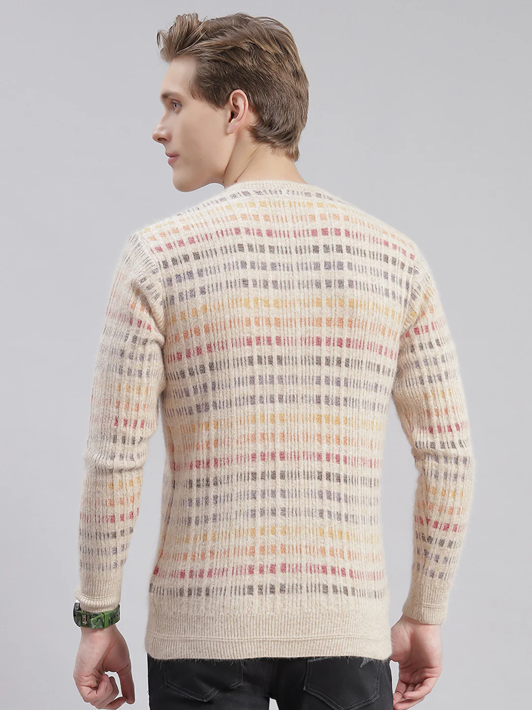 Men Brown Self Design V Neck Full Sleeve Sweaters/Pullovers - Image 5