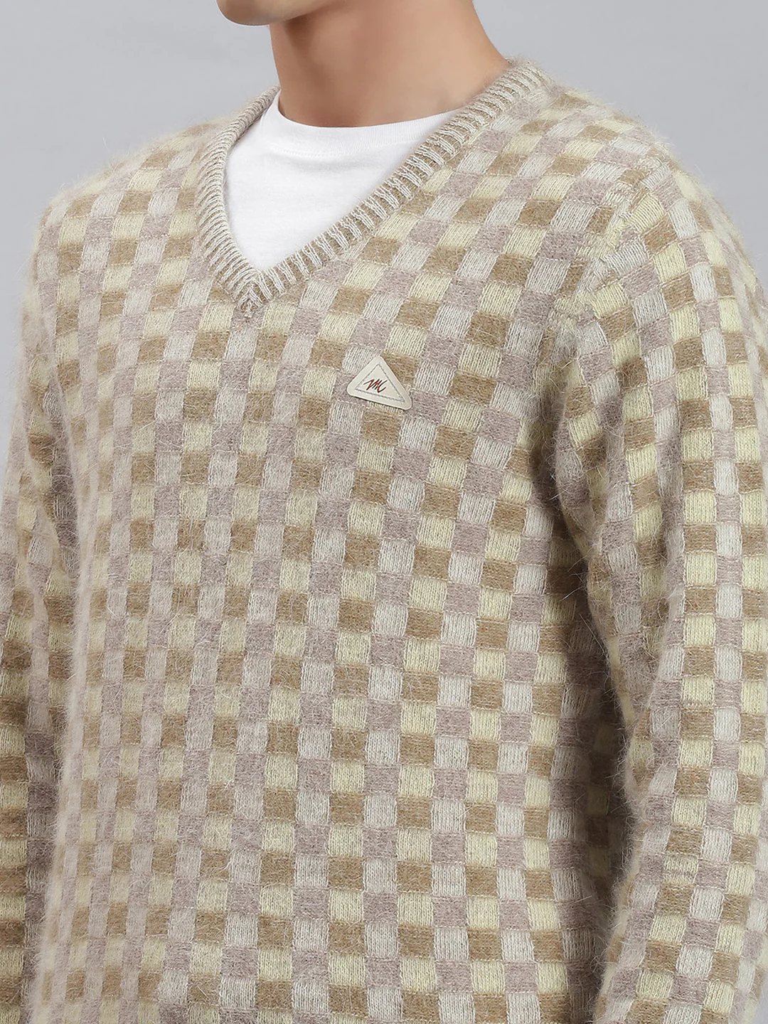 Men Brown Self Design V Neck Full Sleeve Sweaters/Pullovers - Image 6