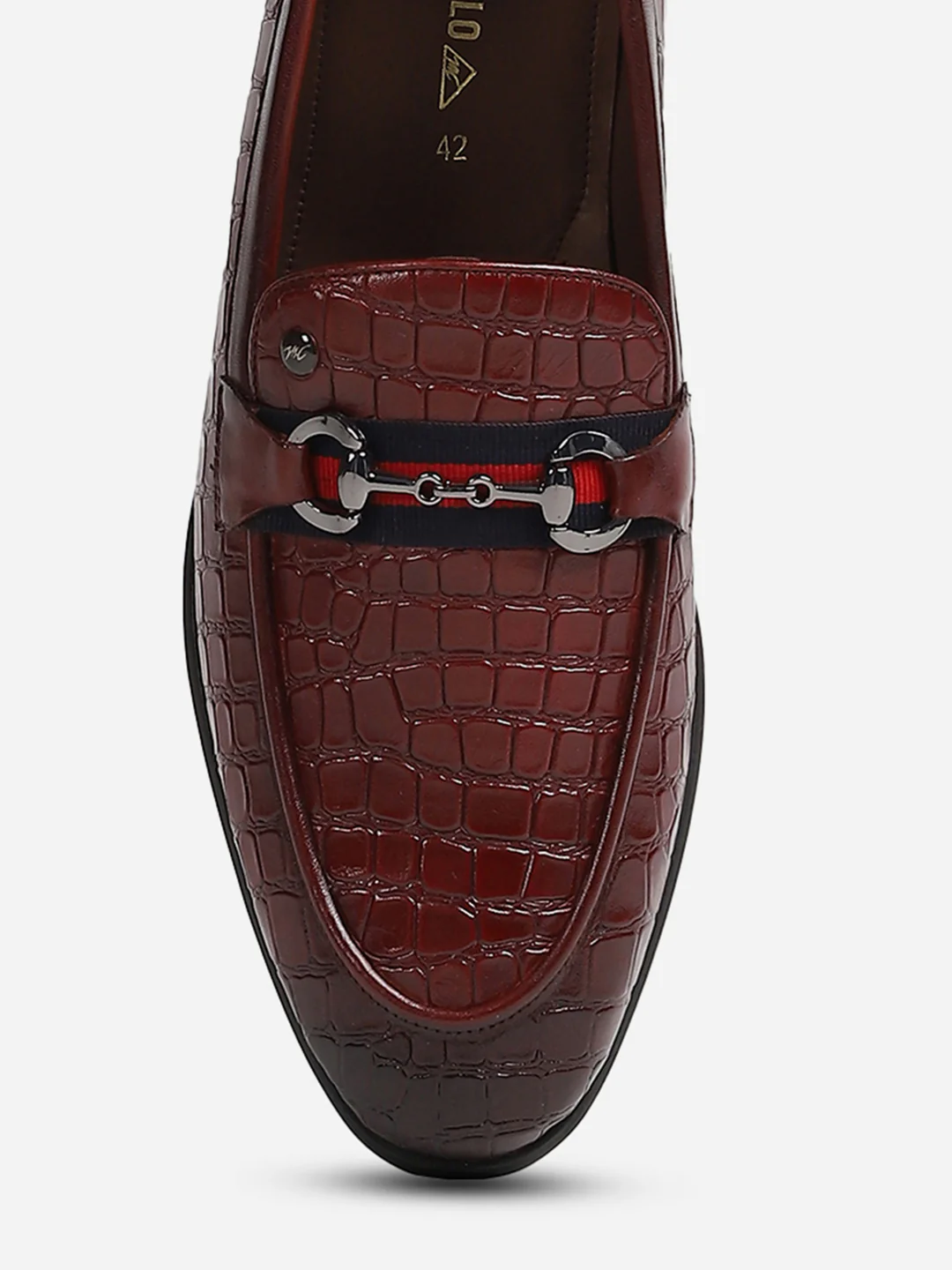 Men Brown Slip-On Genuine Leather Croco Print Penny Loafers - Image 10