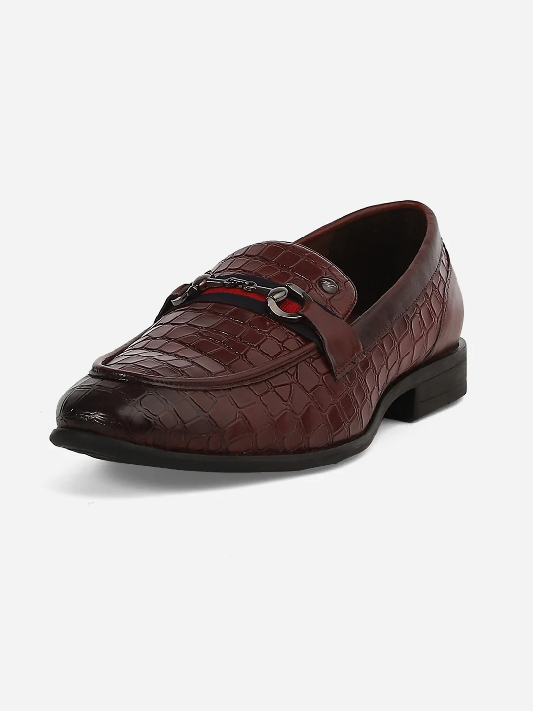 Men Brown Slip-On Genuine Leather Croco Print Penny Loafers - Image 5