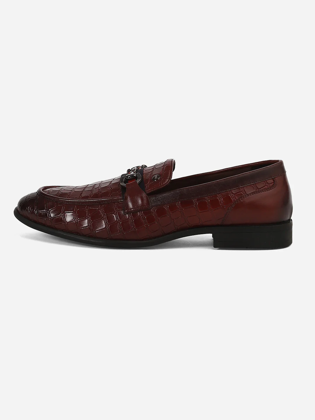 Men Brown Slip-On Genuine Leather Croco Print Penny Loafers - Image 6