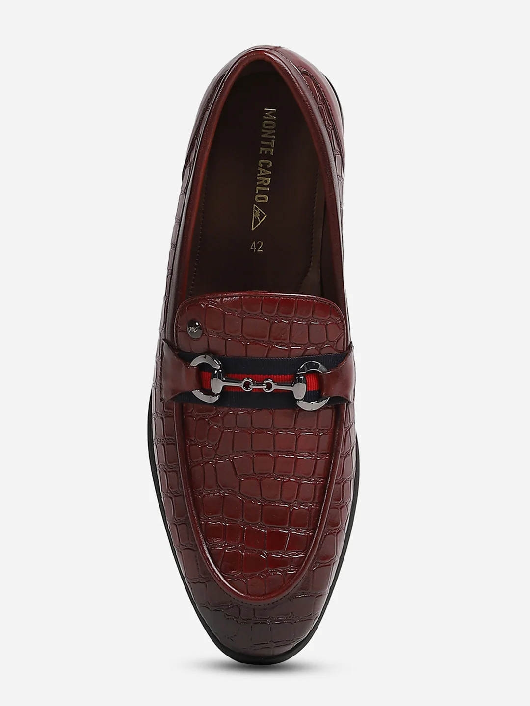 Men Brown Slip-On Genuine Leather Croco Print Penny Loafers - Image 8
