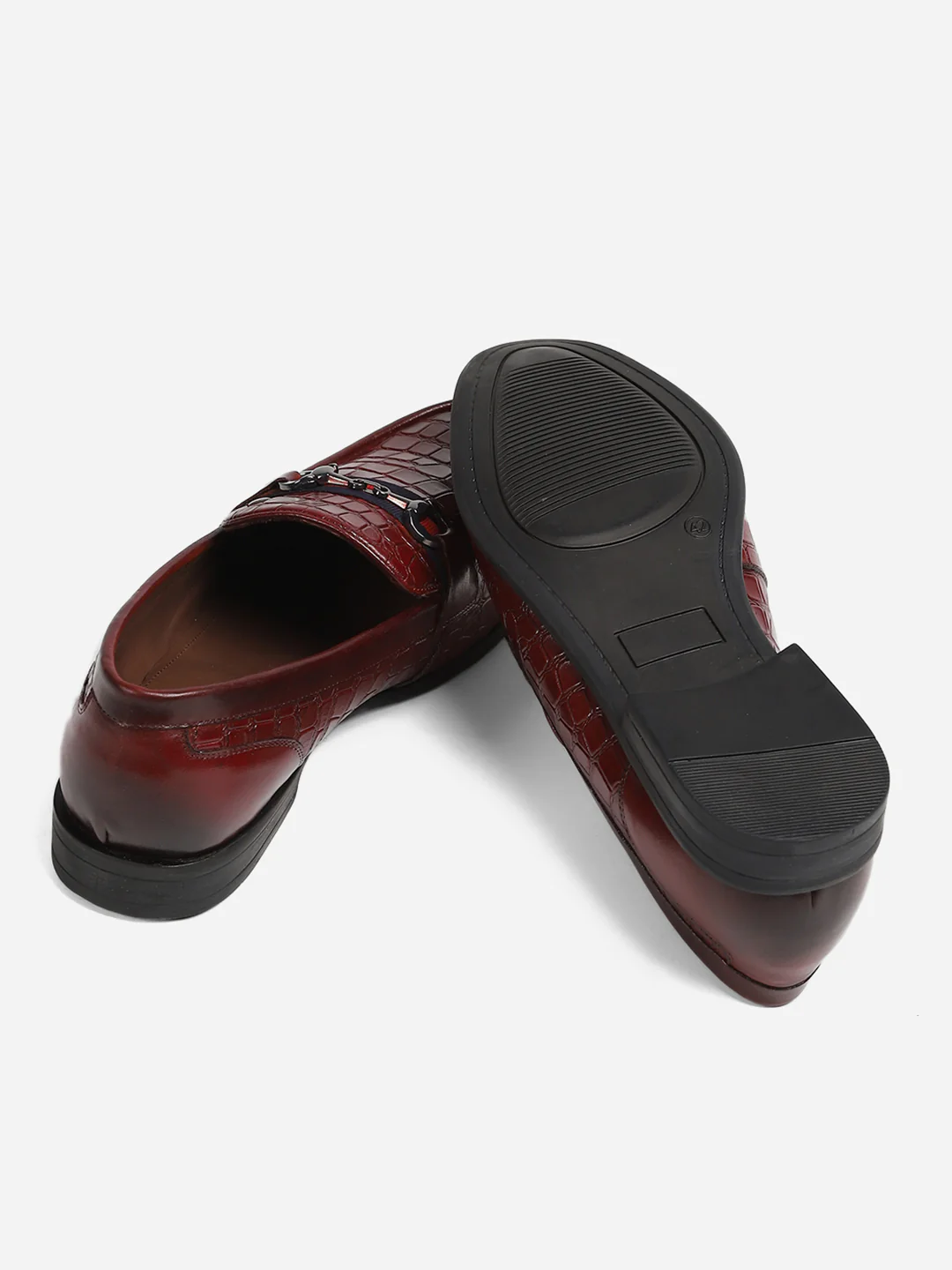 Men Brown Slip-On Genuine Leather Croco Print Penny Loafers - Image 9