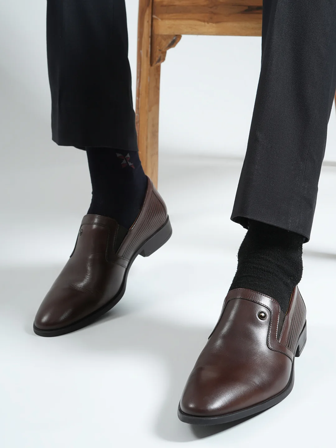 Men Brown Slip on Genuine Leather Formal Shoes - Image 10