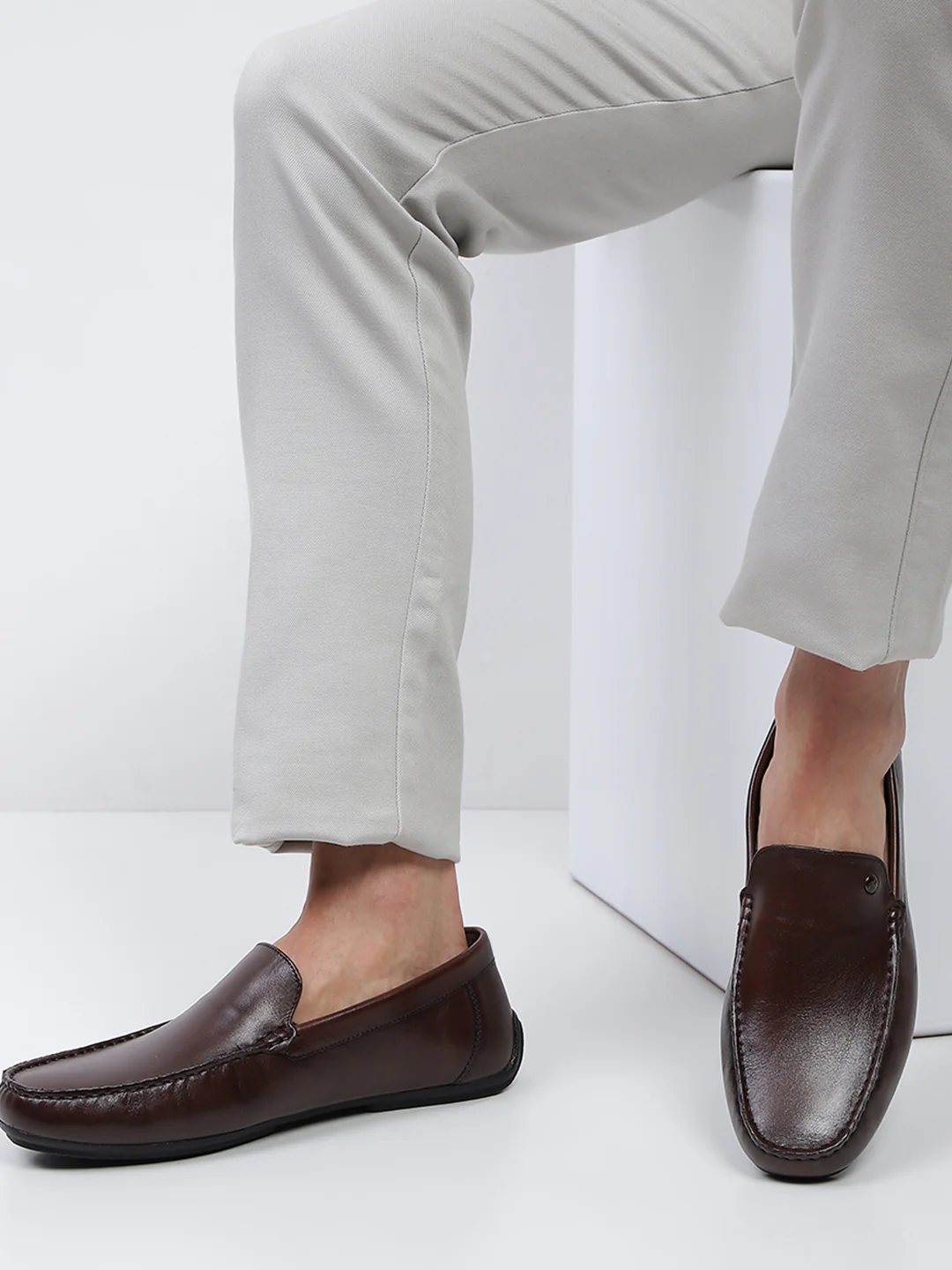 Men Brown Slip on Genuine Leather Loafers - Image 3