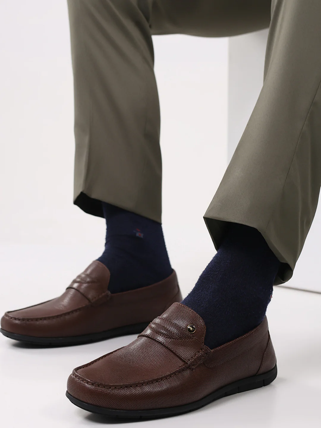 Men Brown Slip on Genuine Leather Loafers - Image 11