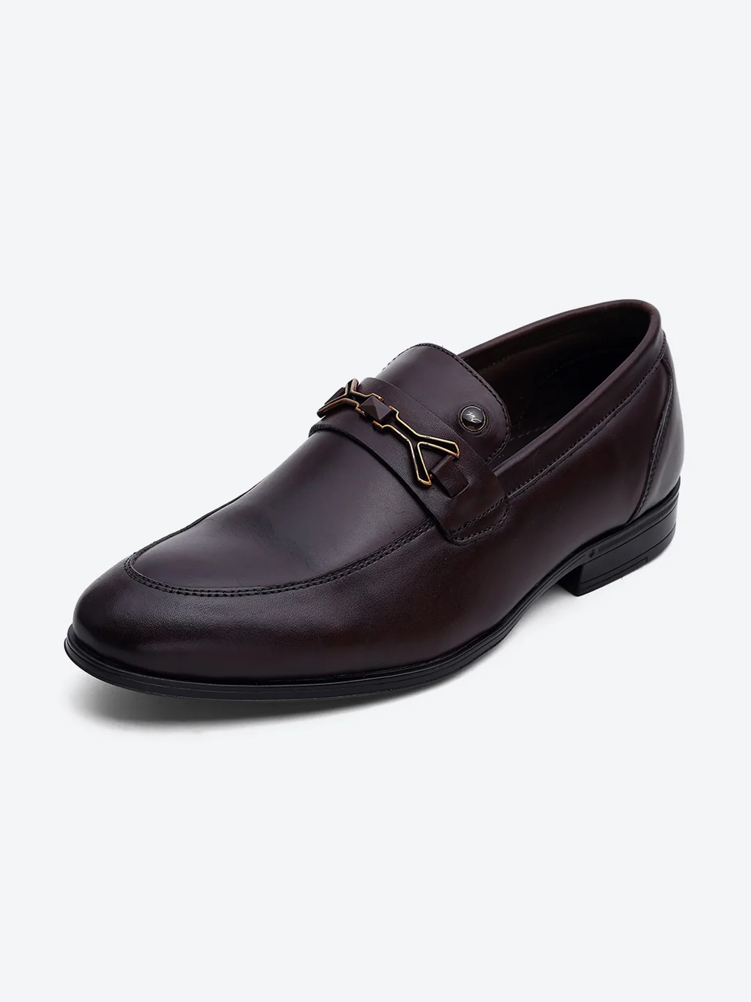 Men Brown Slip on Genuine Leather Horse-Bit Buckle Loafers - Image 3