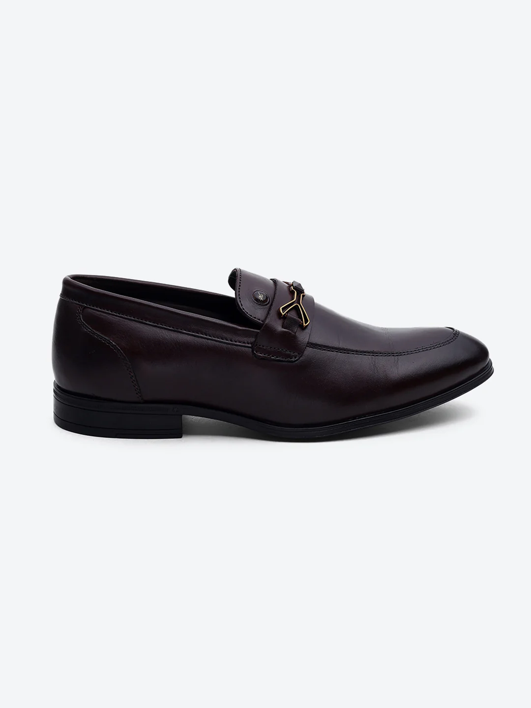 Men Brown Slip on Genuine Leather Horse-Bit Buckle Loafers - Image 5