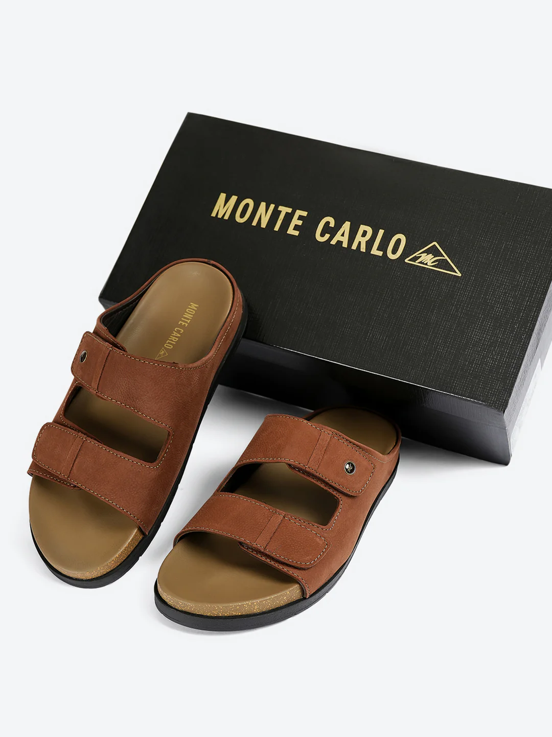 Men Brown Slip on Leather Sandals - Image 2