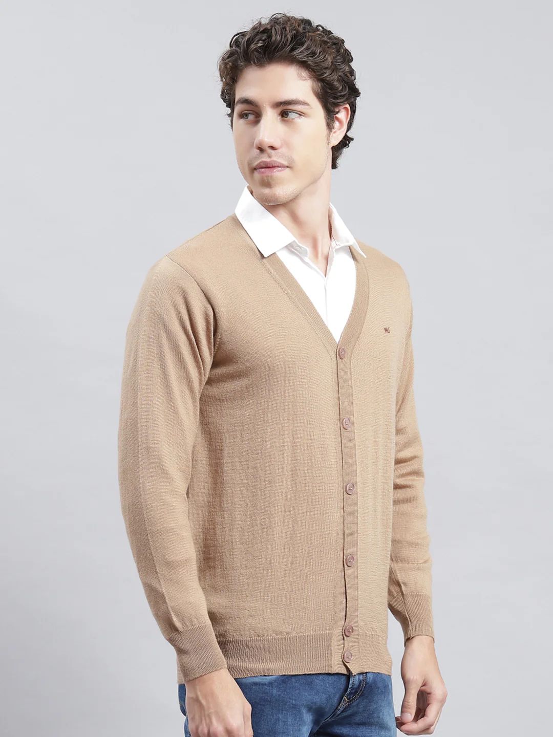 Men Brown Solid Cardigan - Image 3