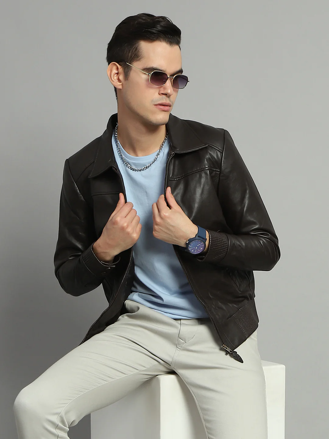 Men Brown Solid Collar Full Sleeve Jacket - Image 6