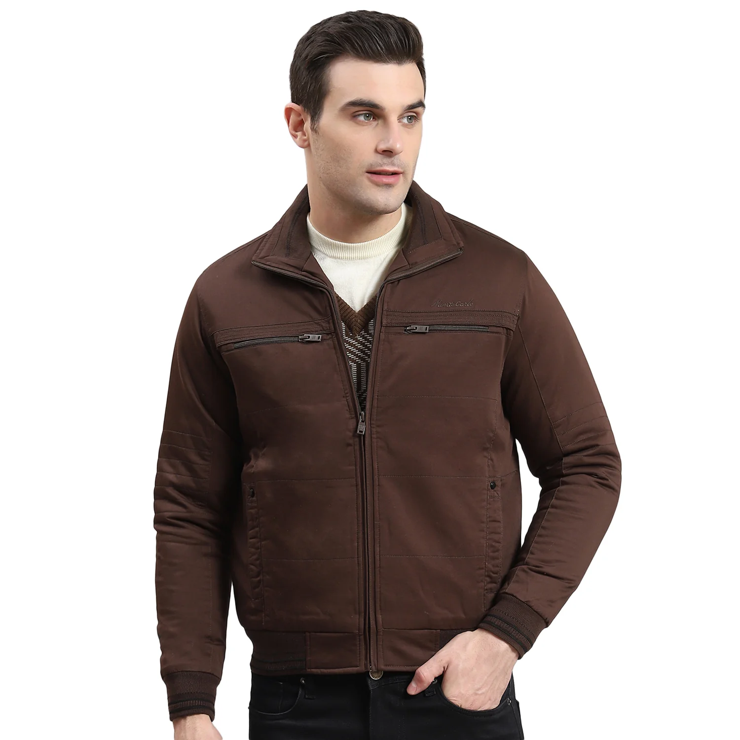 Men Brown Solid Collar Full Sleeve Jacket - Image 5