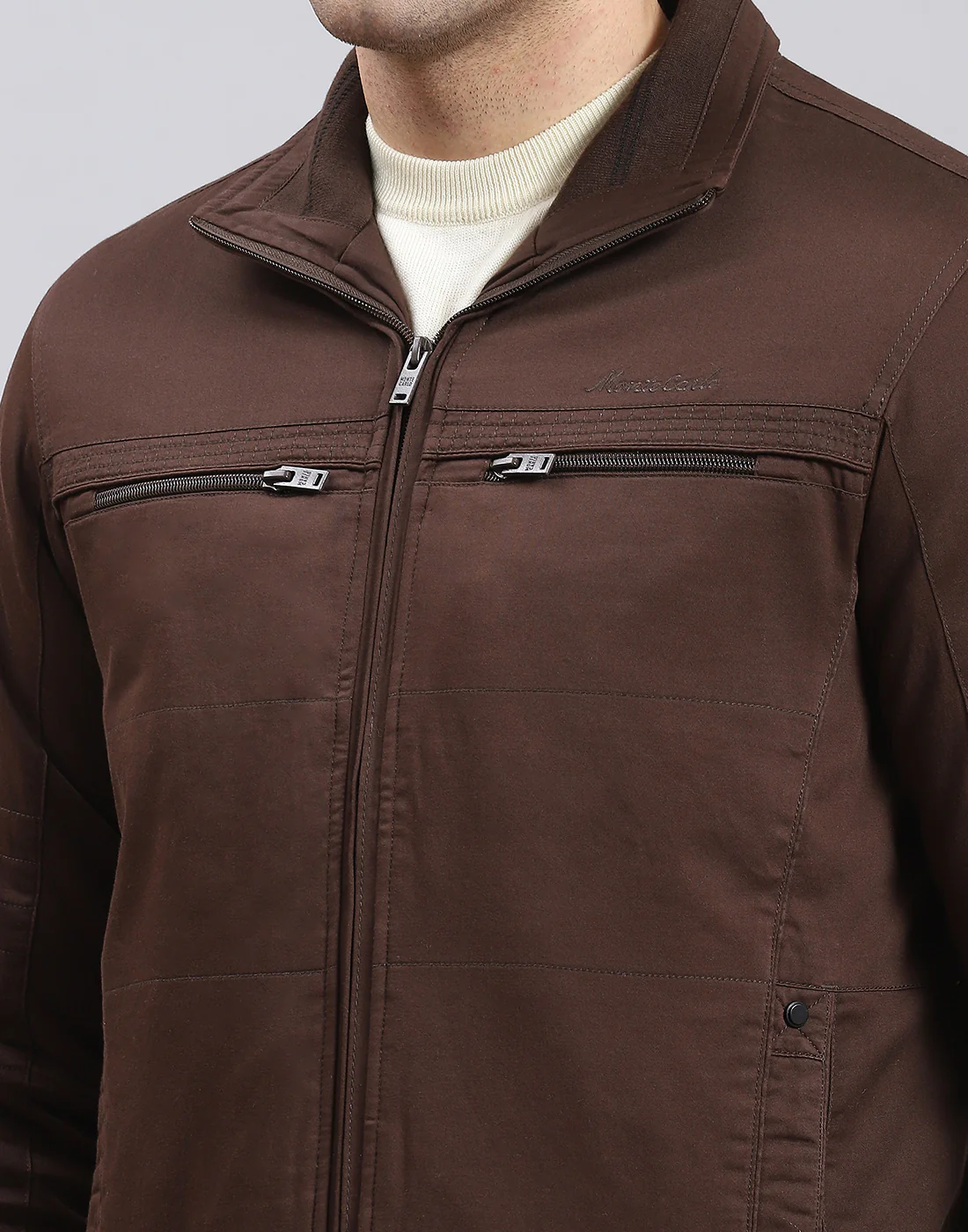 Men Brown Solid Collar Full Sleeve Jacket - Image 7
