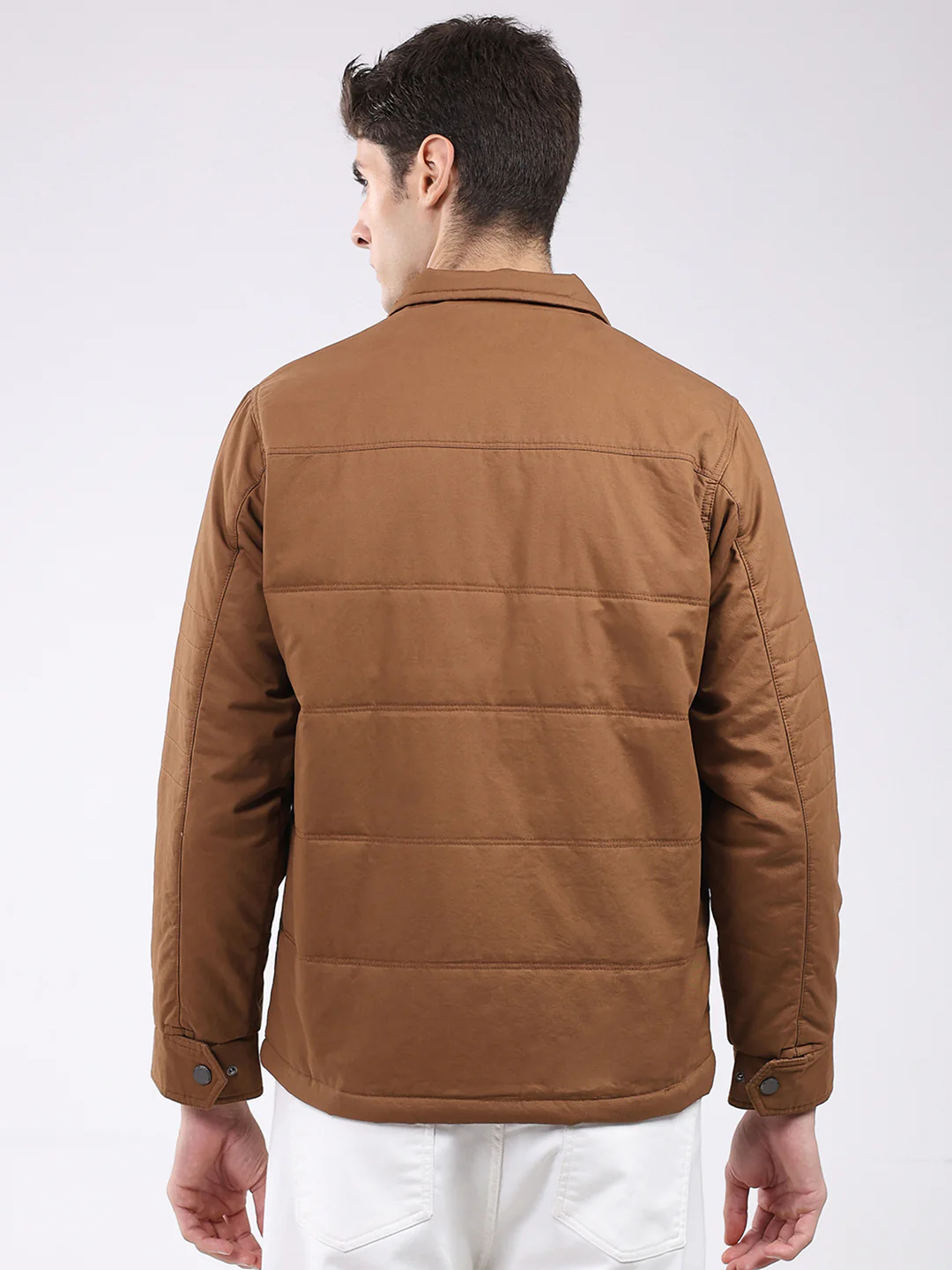 Men Brown Solid Collar Full Sleeve Jacket - Image 5