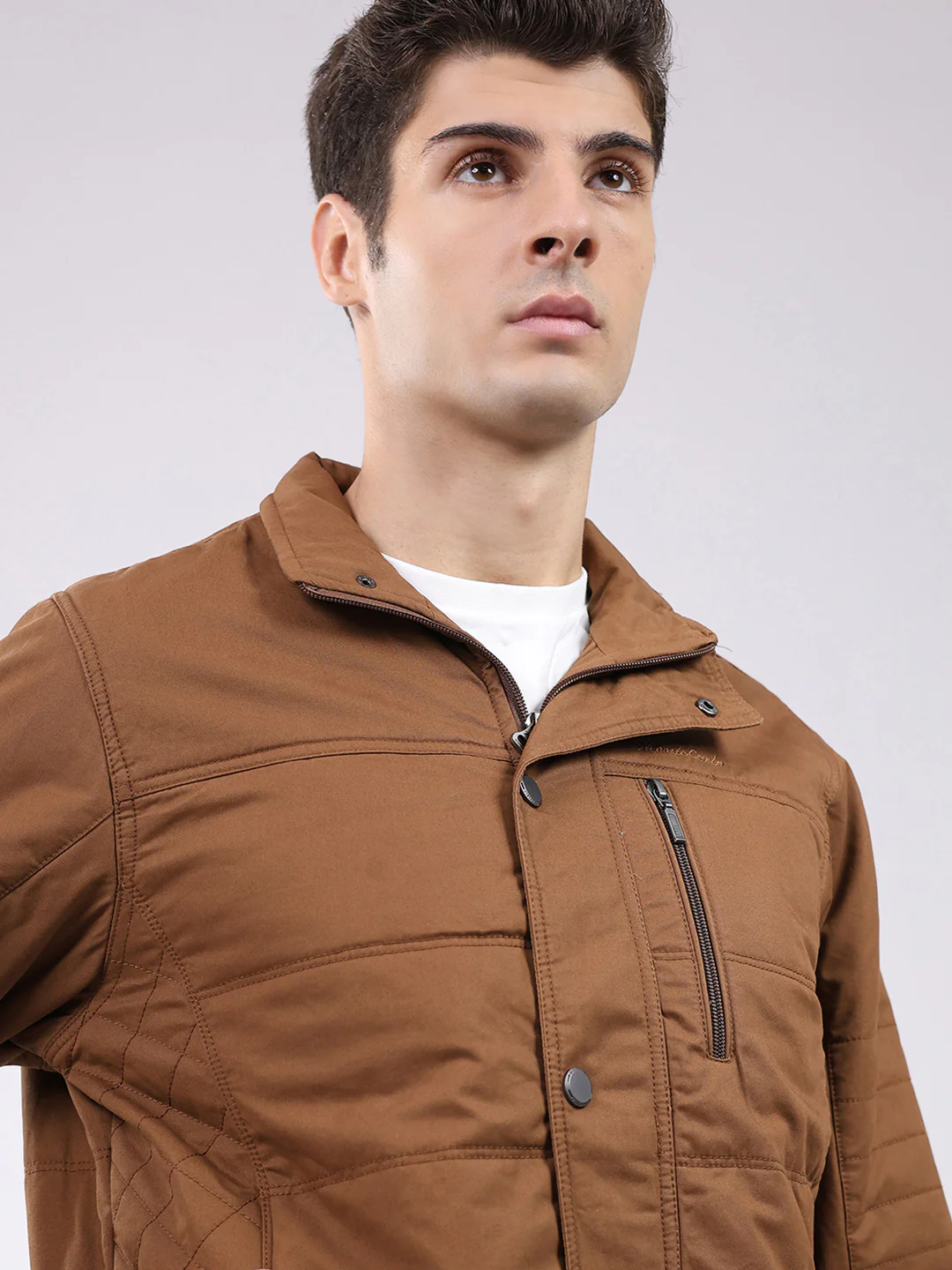 Men Brown Solid Collar Full Sleeve Jacket - Image 7