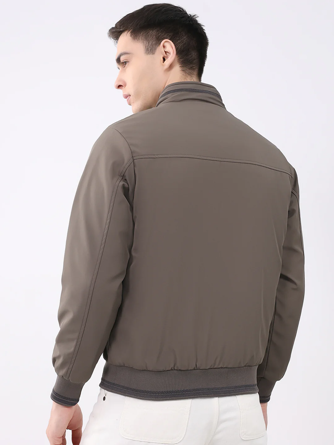 Men Brown Solid Collar Full Sleeve Jacket - Image 5