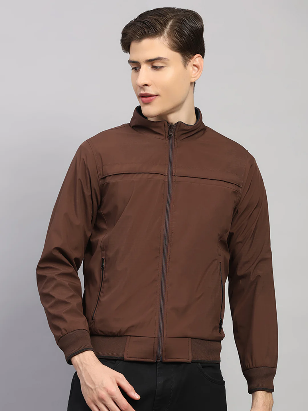 Luxuria Men Brown Solid Collar Full Sleeve Jacket