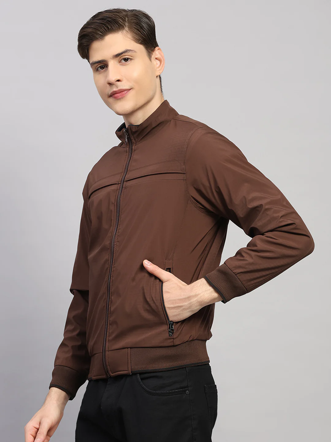 Luxuria Men Brown Solid Collar Full Sleeve Jacket - Image 3