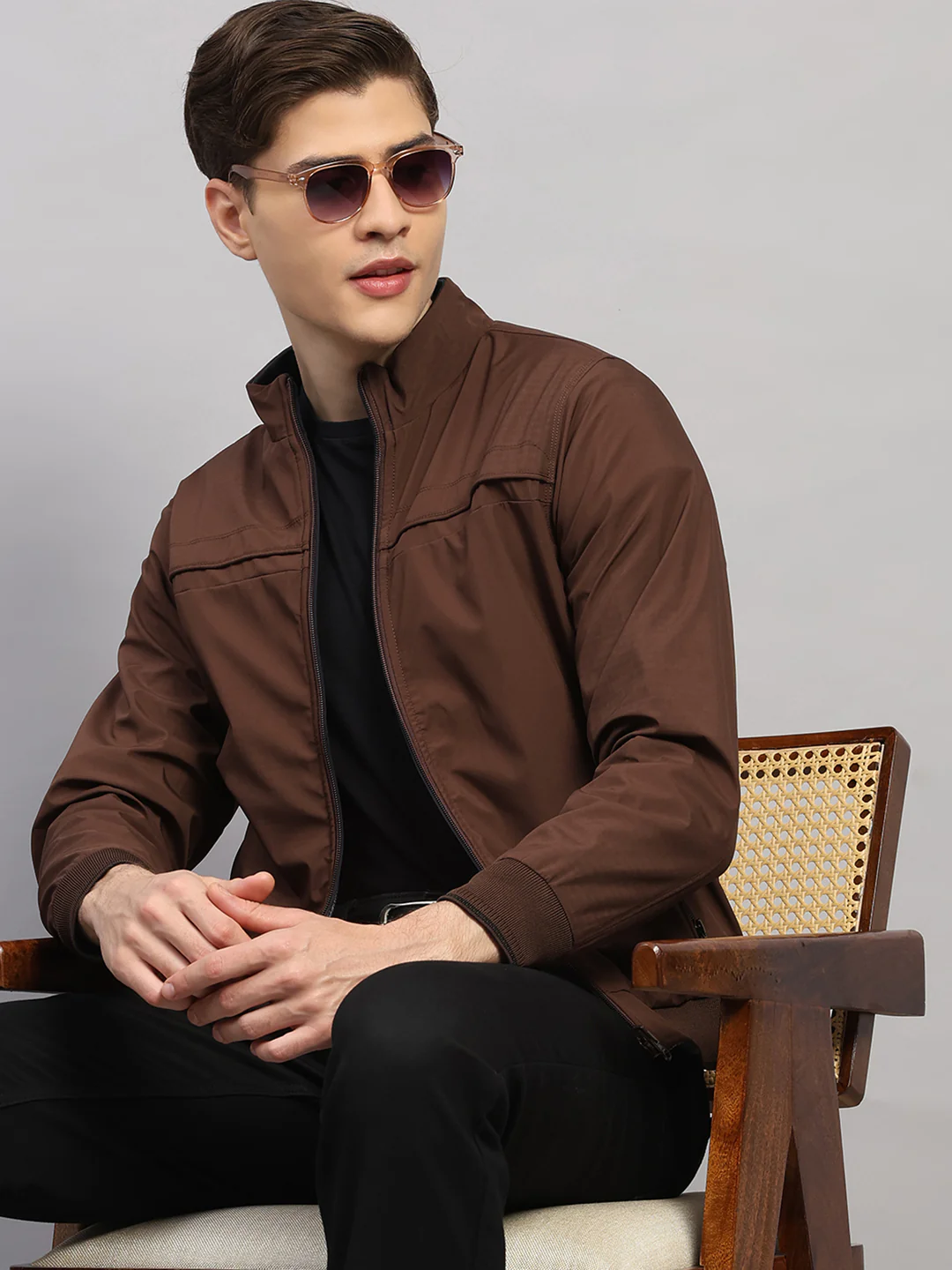 Luxuria Men Brown Solid Collar Full Sleeve Jacket - Image 6