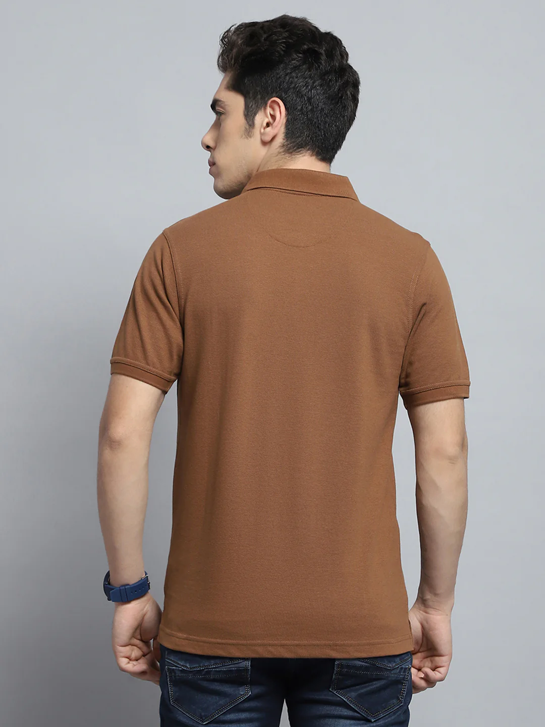 Men Brown Solid Collar Half Sleeve T-Shirt - Image 5