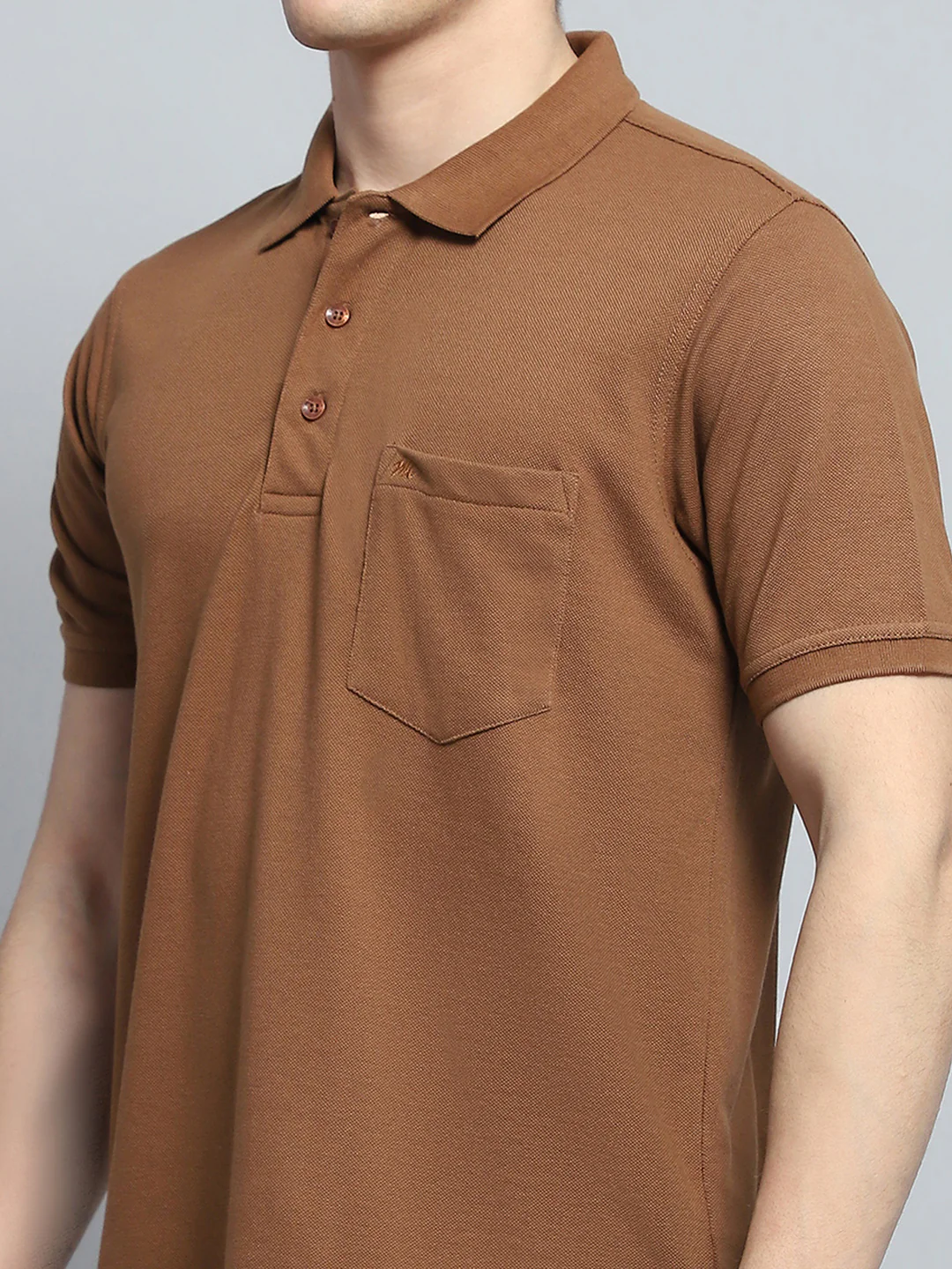 Men Brown Solid Collar Half Sleeve T-Shirt - Image 7