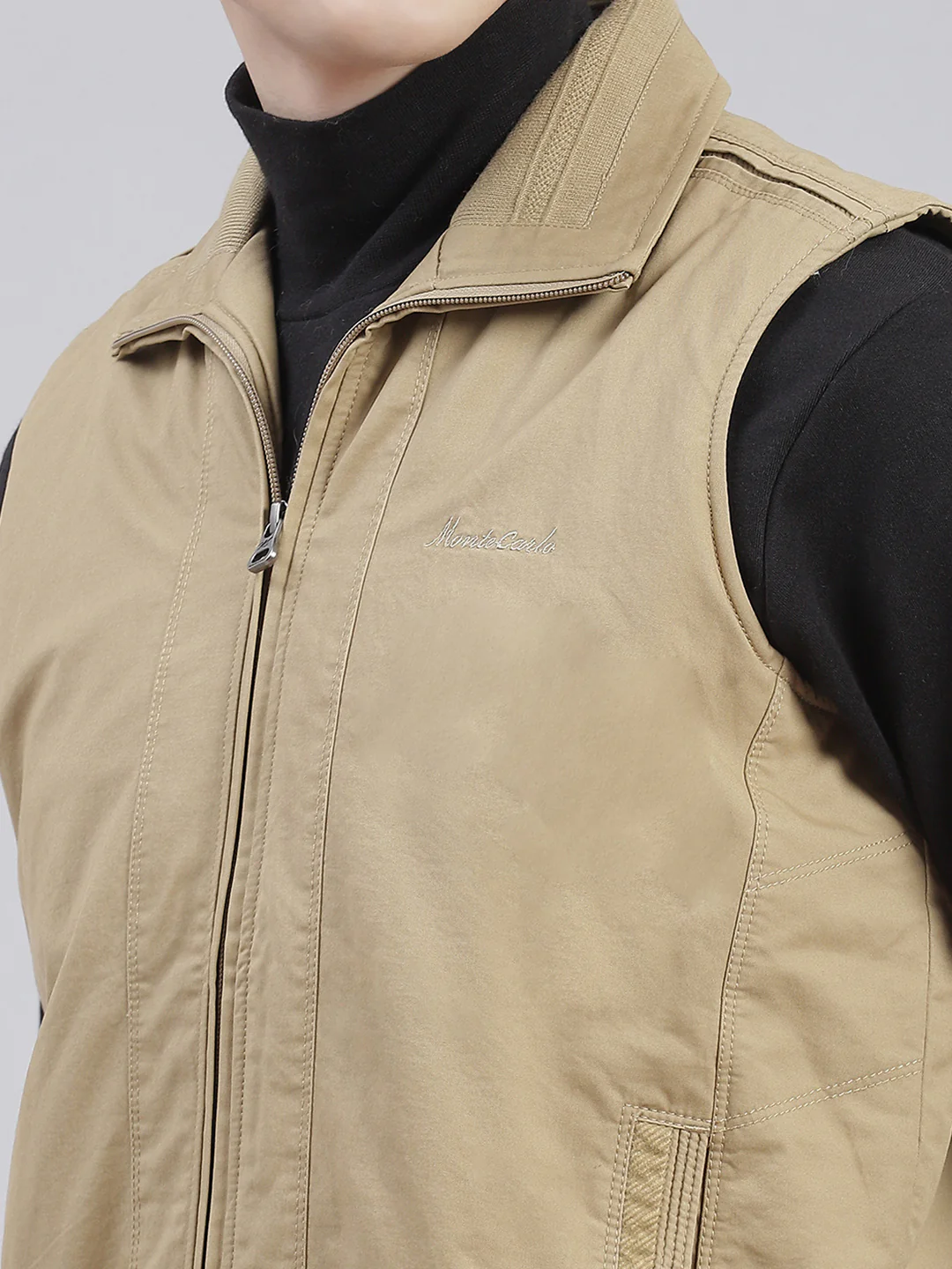 Men Brown Solid Collar Sleeveless Jackets - Image 6