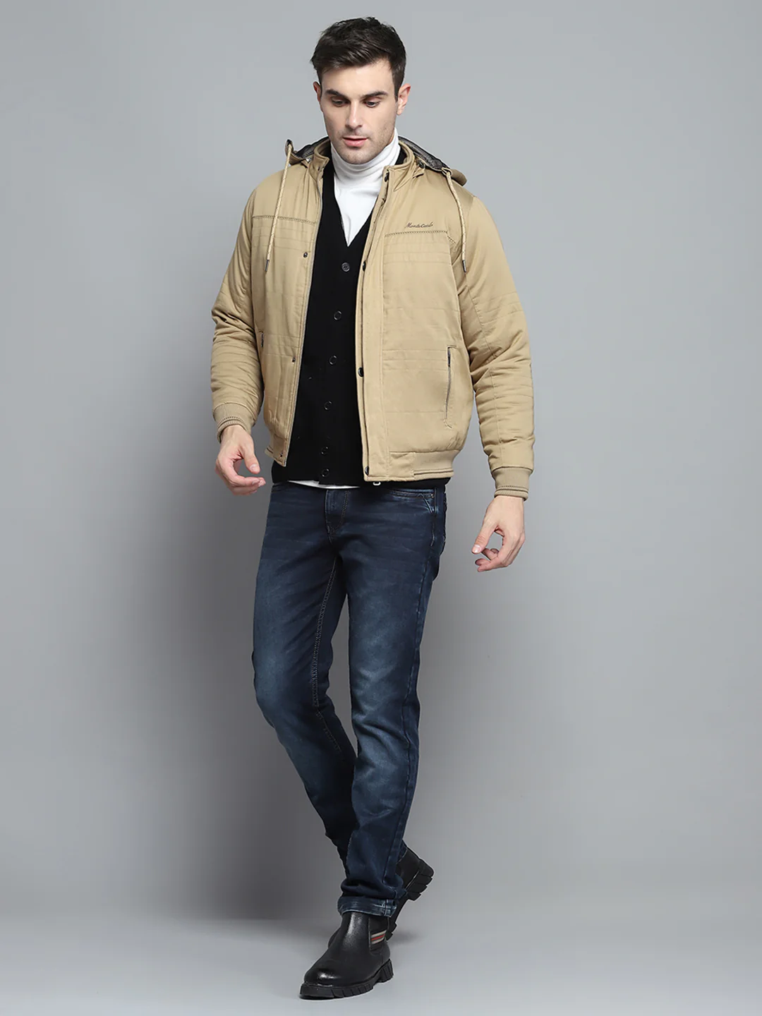 Men Brown Solid Detachable Hood Full Sleeve Jacket - Image 2