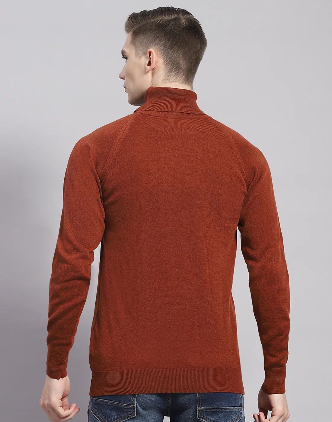 Men Brown Solid H Neck Full Sleeve Pullover - Image 5