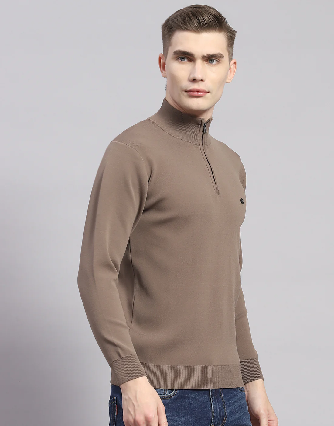 Men Brown Solid H Neck Full Sleeve Pullover - Image 5