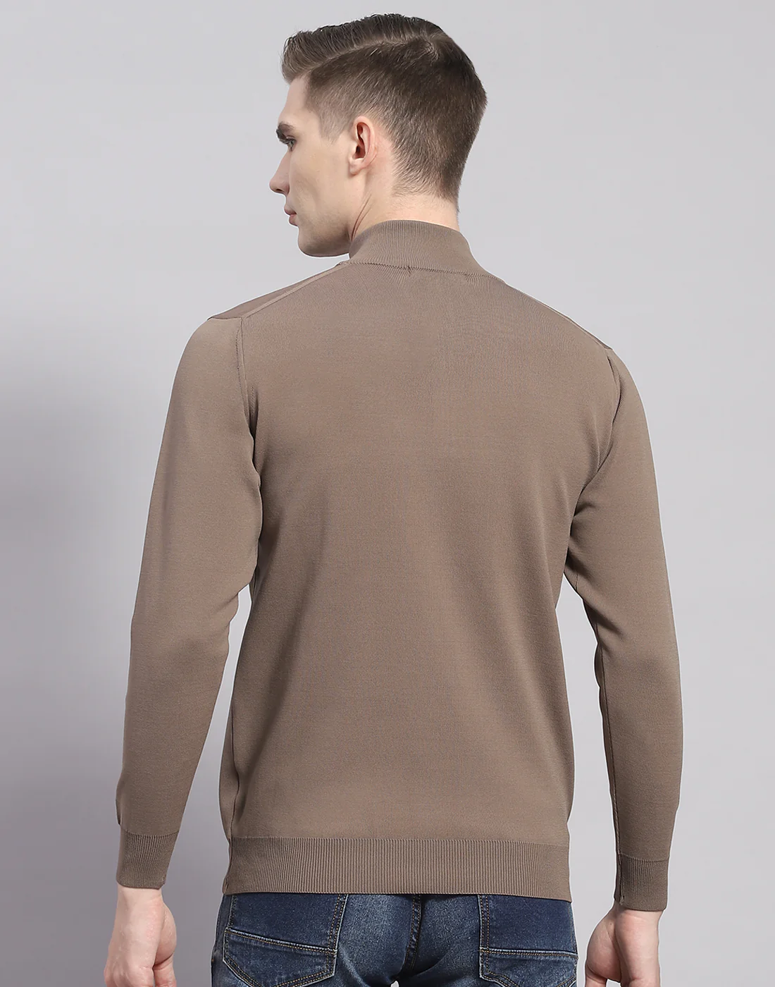 Men Brown Solid H Neck Full Sleeve Pullover - Image 6
