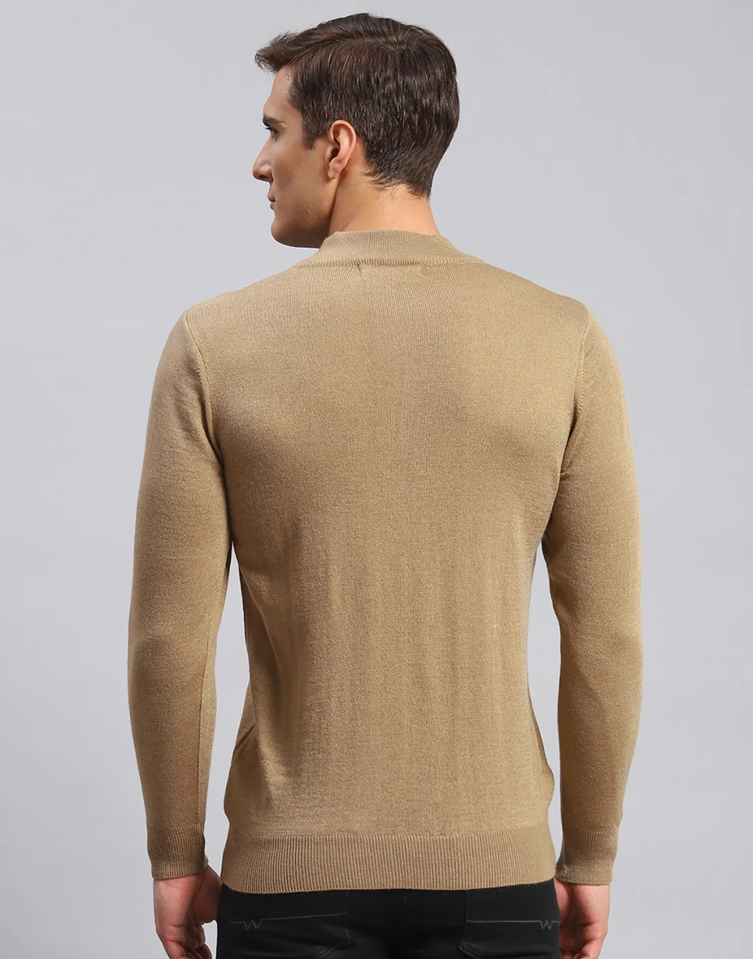 Men Brown Solid High Neck Full Sleeve Pullover - Image 5