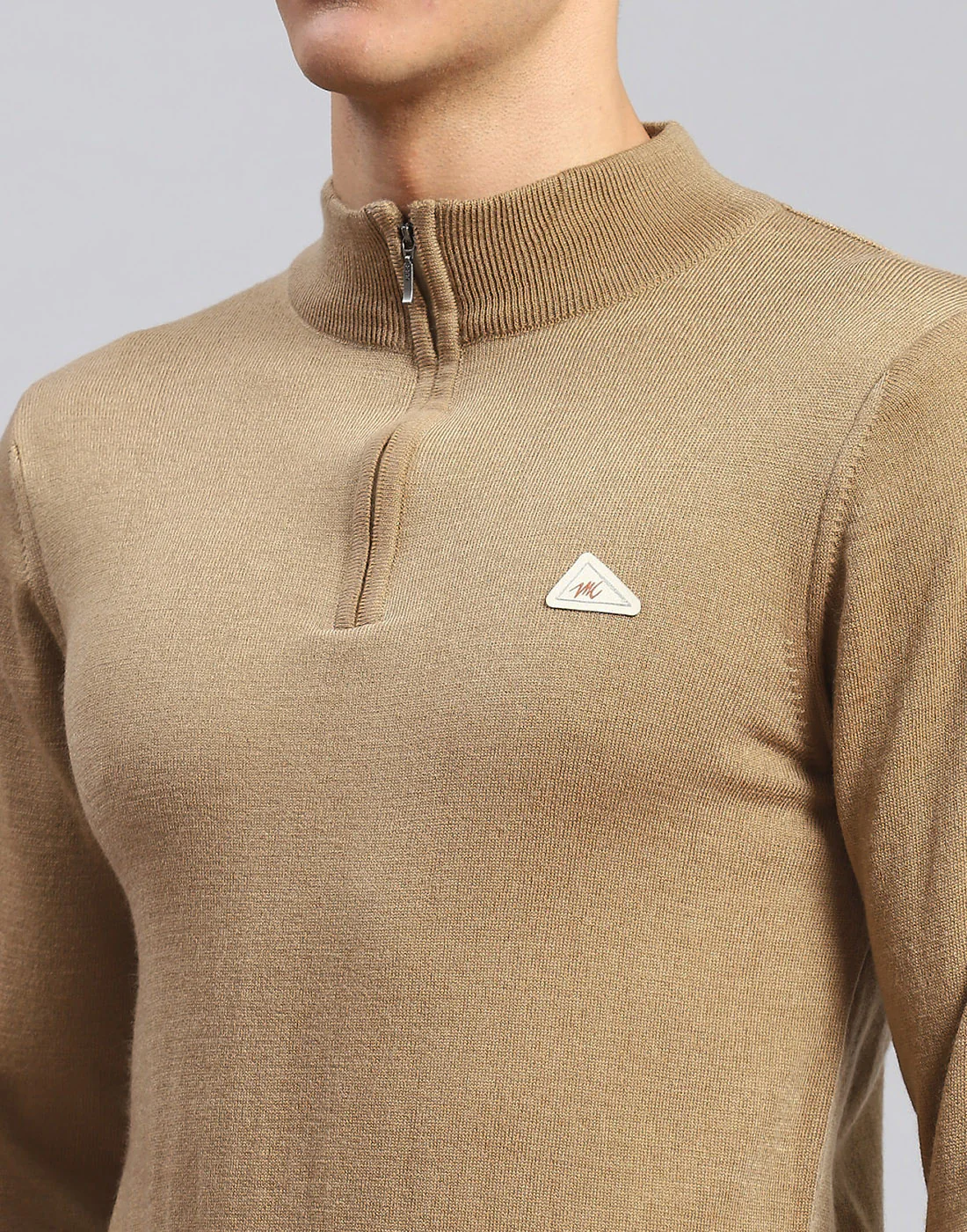 Men Brown Solid High Neck Full Sleeve Pullover - Image 6