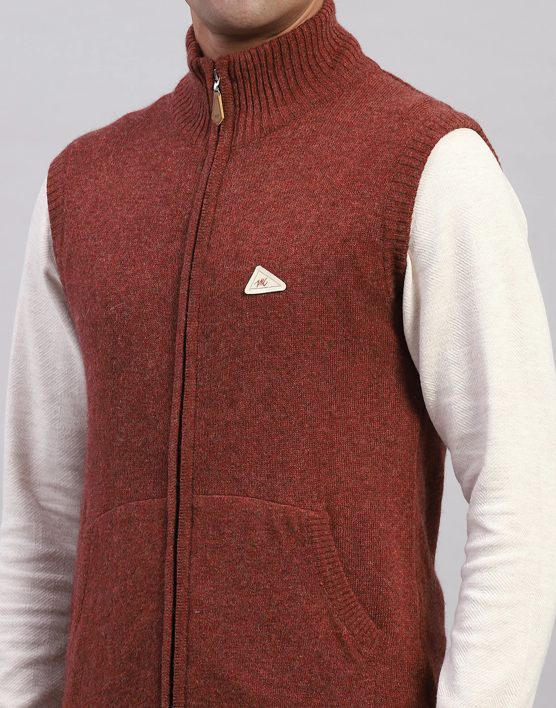 Men Brown Solid High Neck Sleeveless Sweater - Image 7