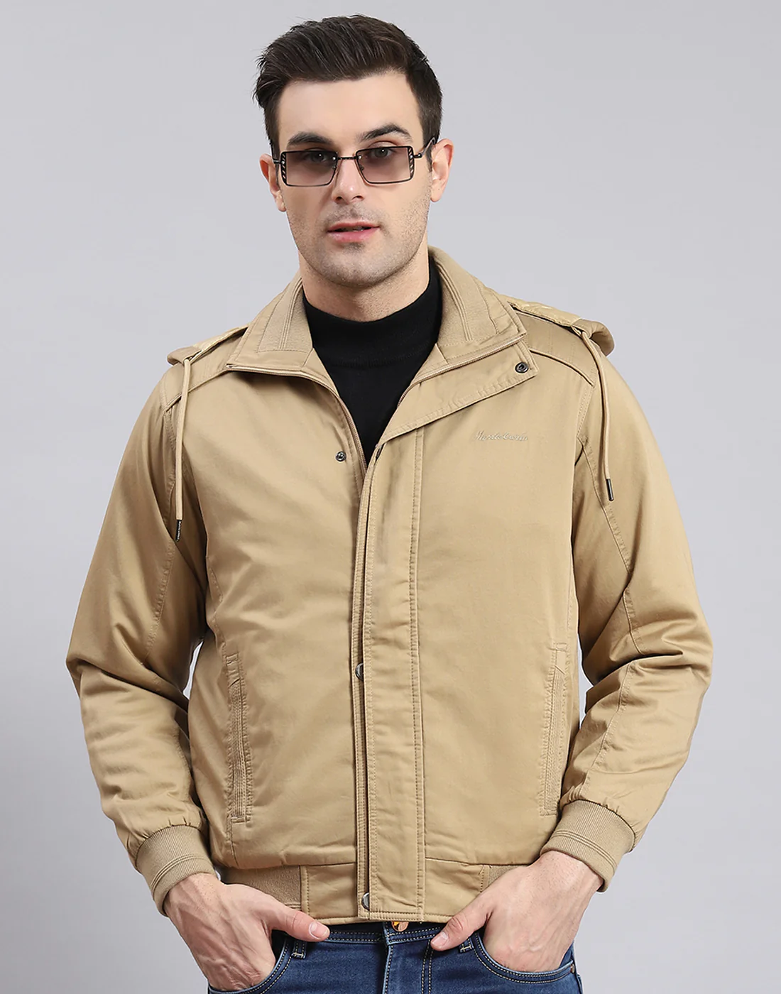 Men Brown Solid Hooded Full Sleeve Jacket - Image 2