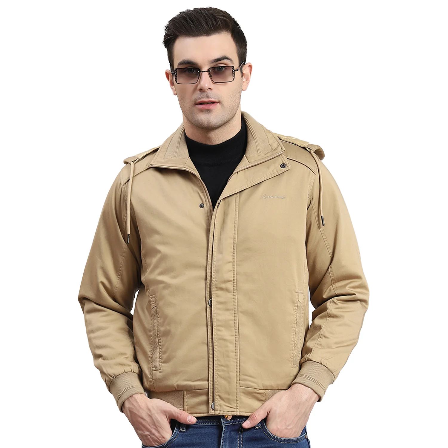 Men Brown Solid Hooded Full Sleeve Jacket - Image 5