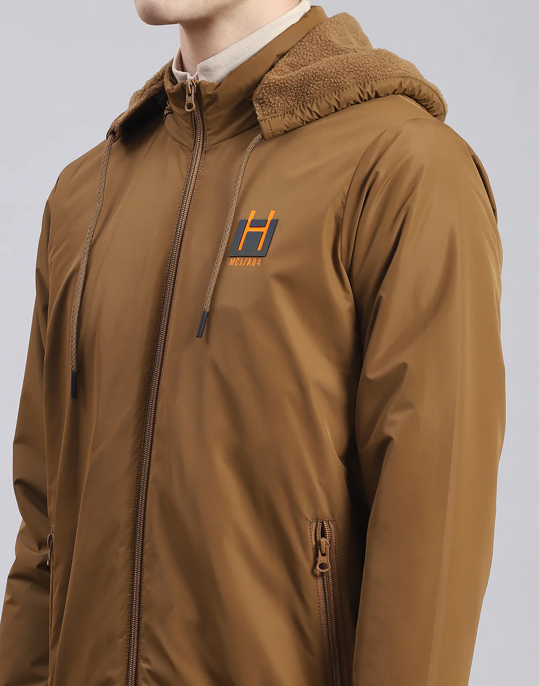 Men Brown Solid Hooded Full Sleeve Jacket - Image 6
