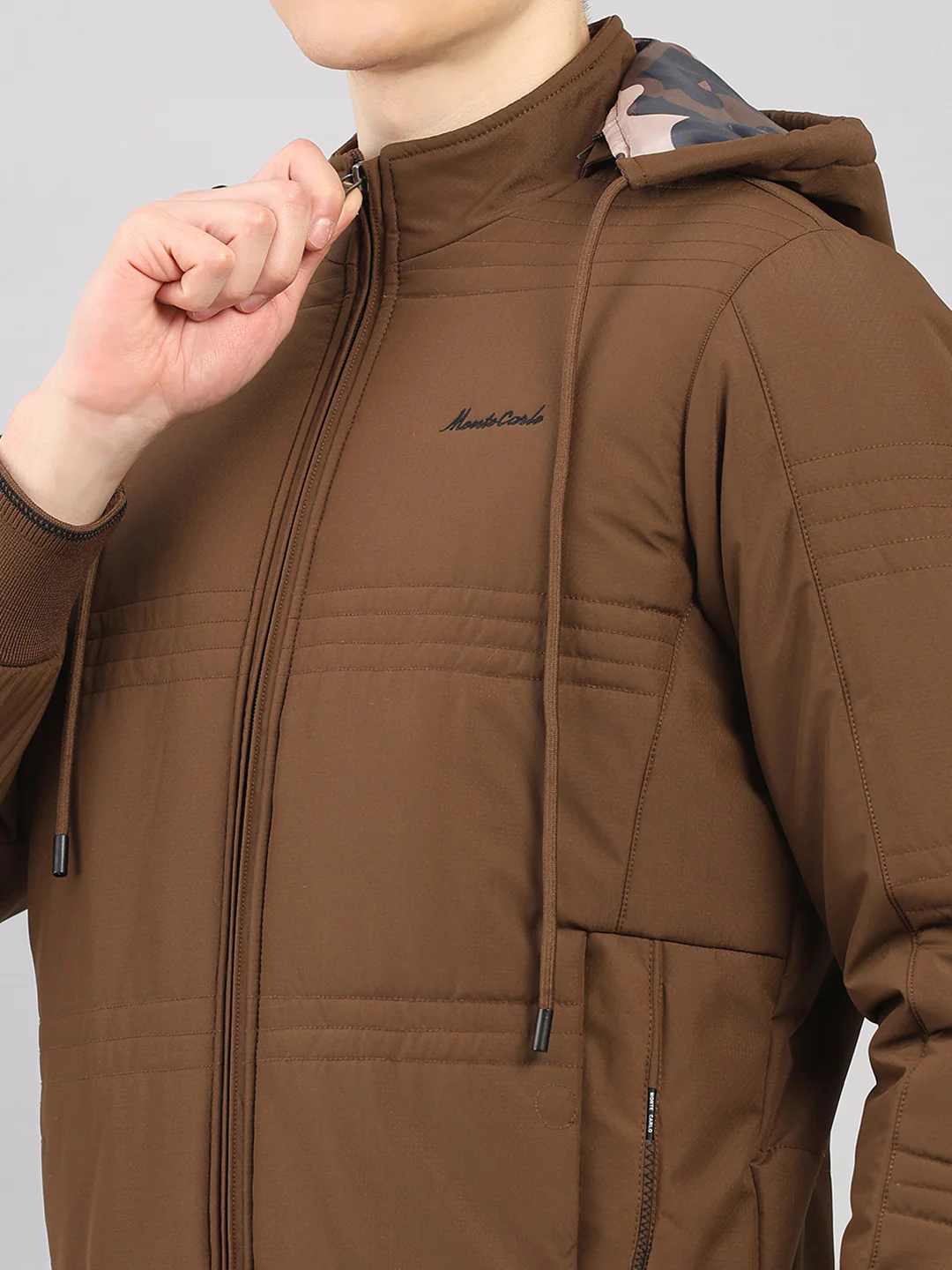 Men Brown Solid Hooded Full Sleeve Jacket - Image 7