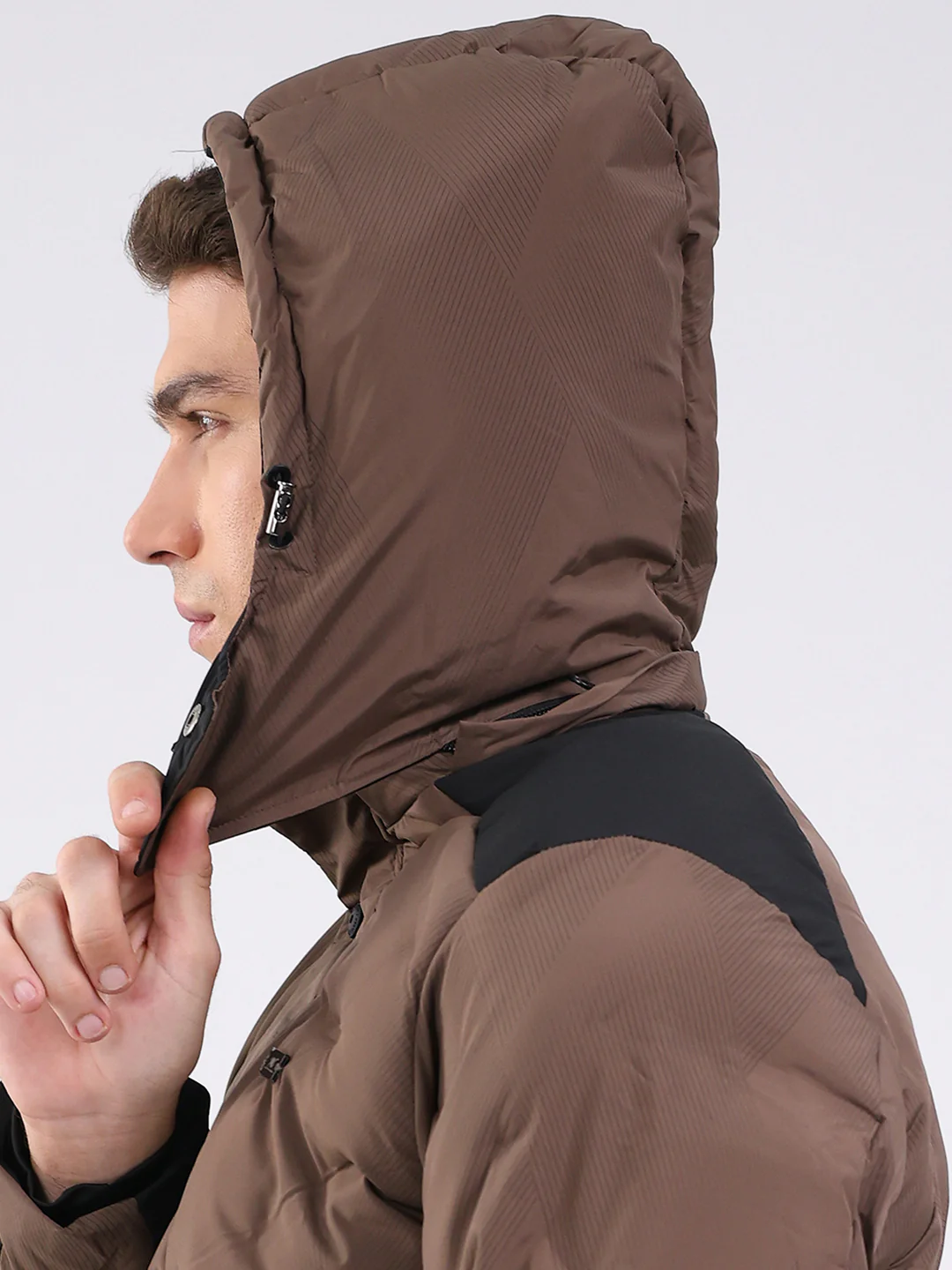 Men Brown Solid Hooded Full Sleeve Jacket - Image 7