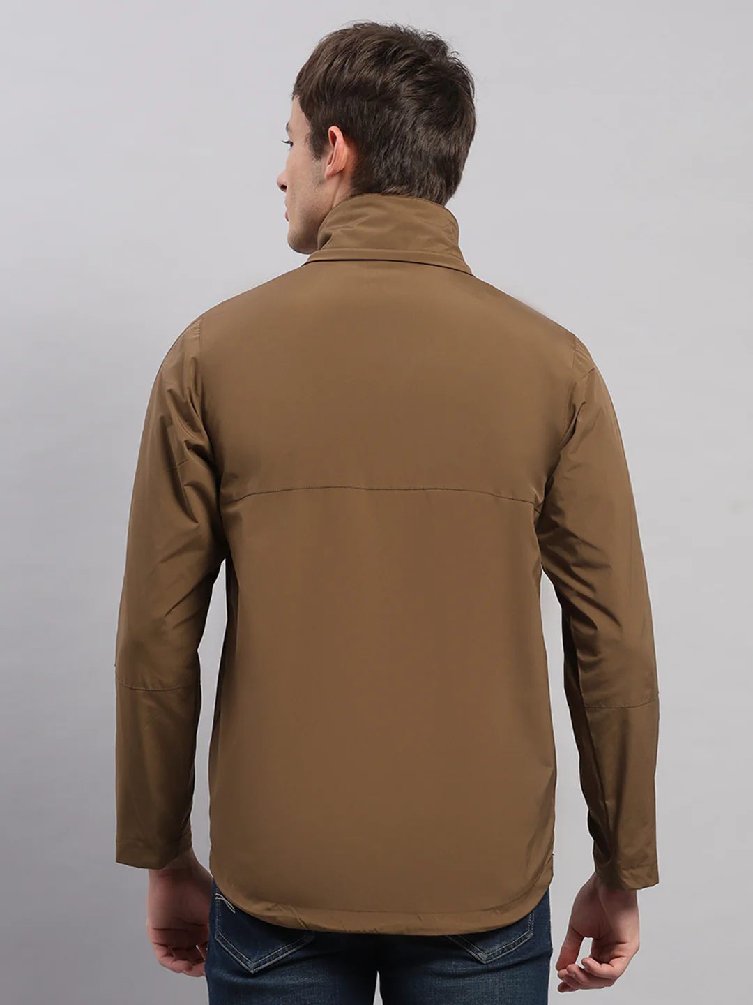 Men Brown Solid Hooded Full Sleeve Jacket - Image 7