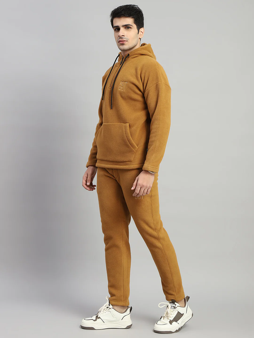 Rock.it Men Brown Solid Hooded Full Sleeve Winter Tracksuit - Image 3