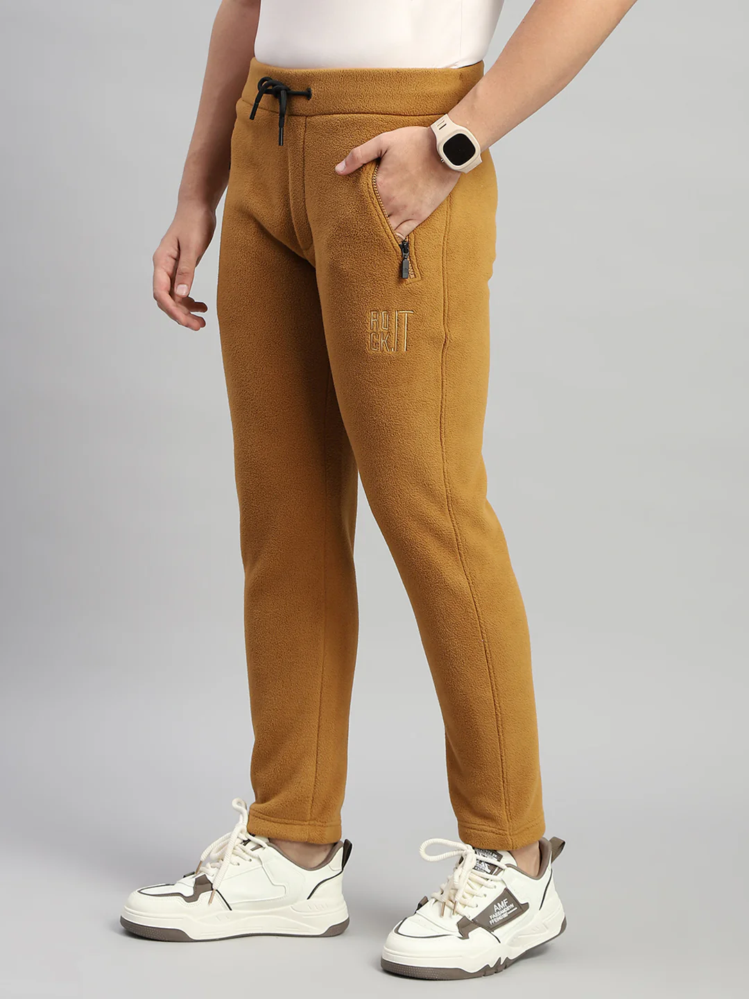 Rock.it Men Brown Solid Hooded Full Sleeve Winter Tracksuit - Image 9
