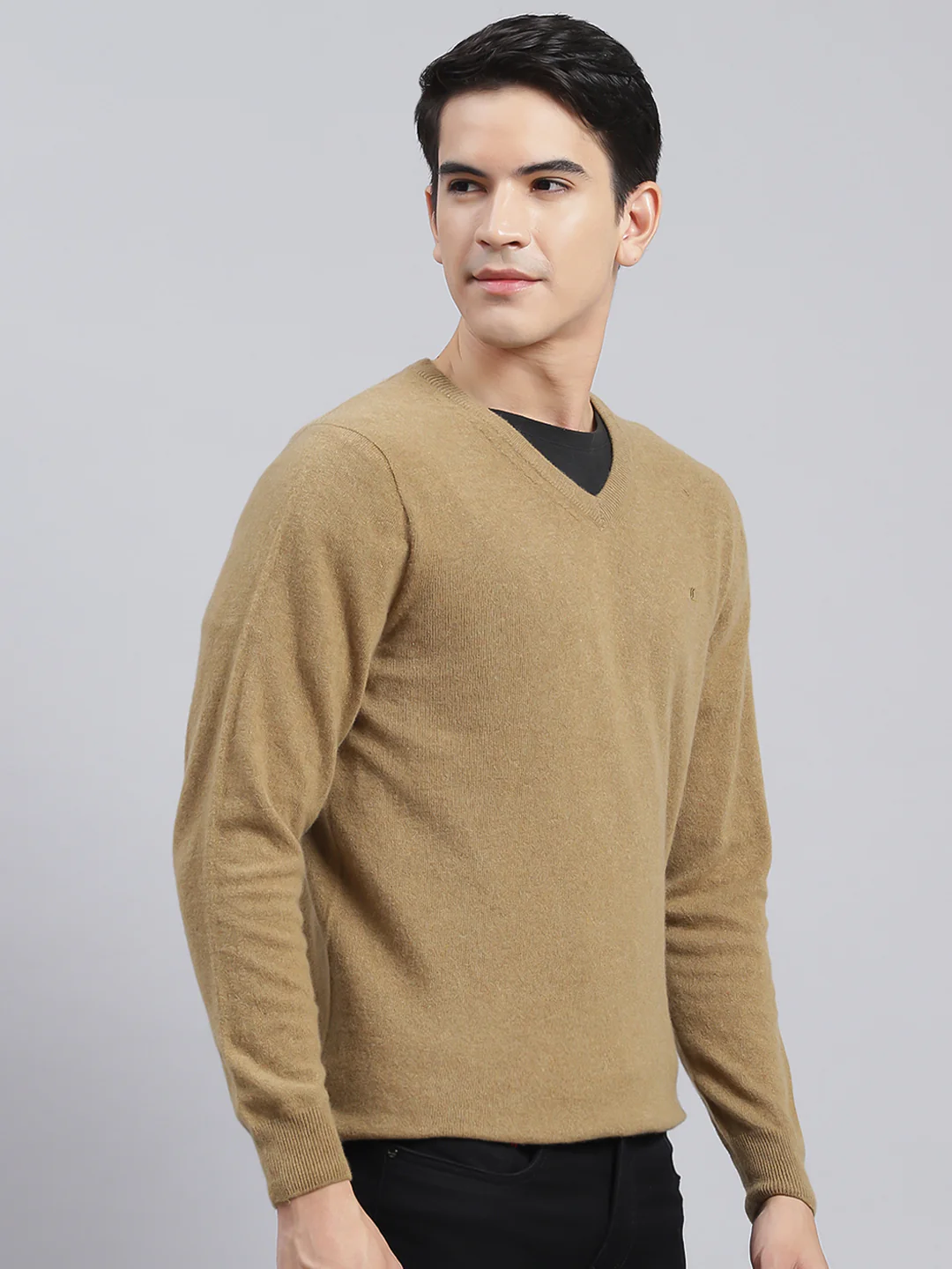Men Brown Solid Lamb wool Pullover - Image 3