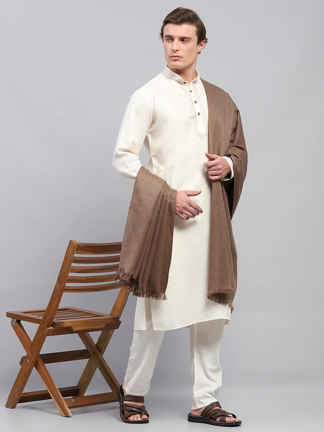 Men Brown Solid Lohi Shawl - Image 2