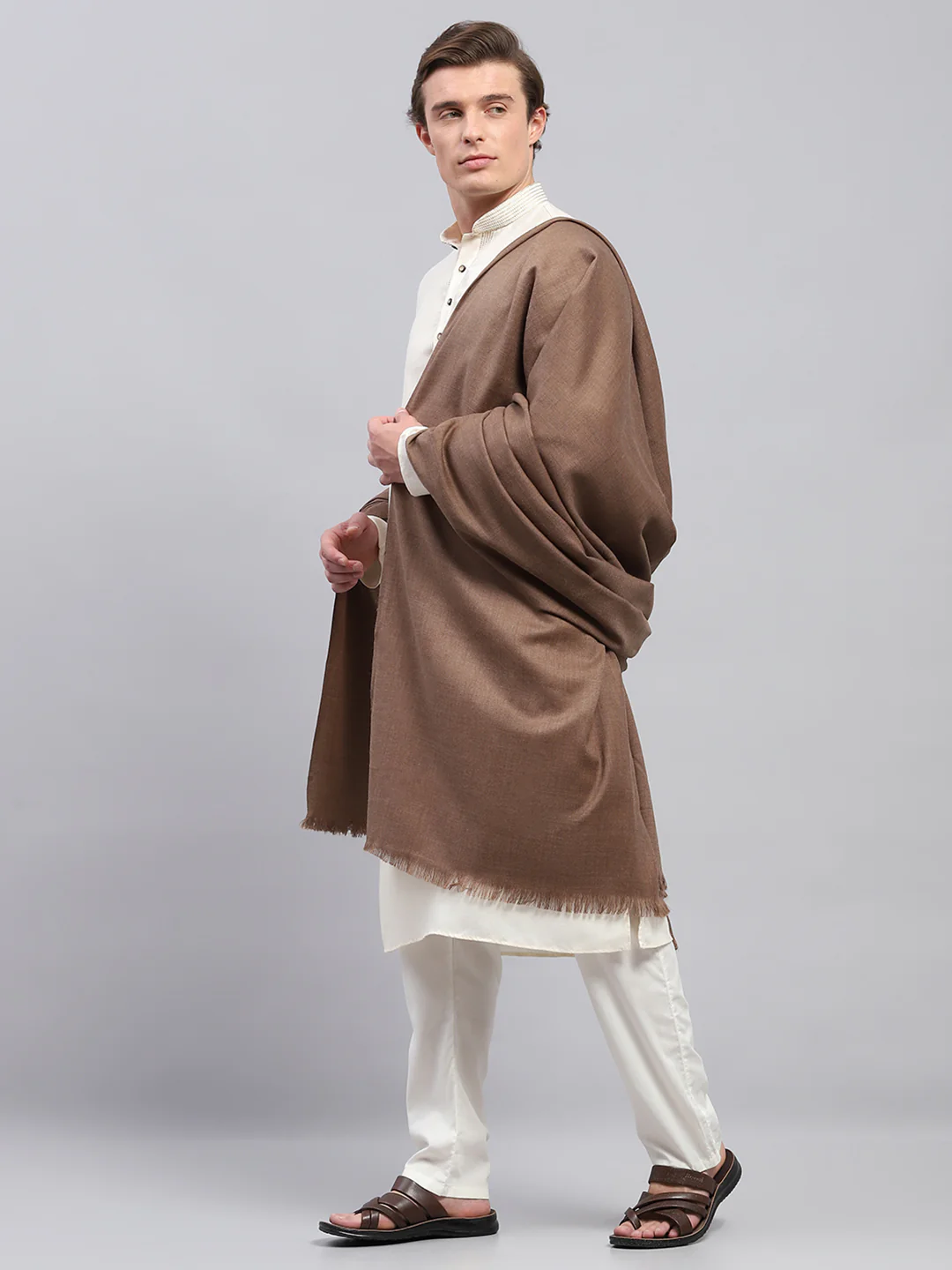 Men Brown Solid Lohi Shawl - Image 3