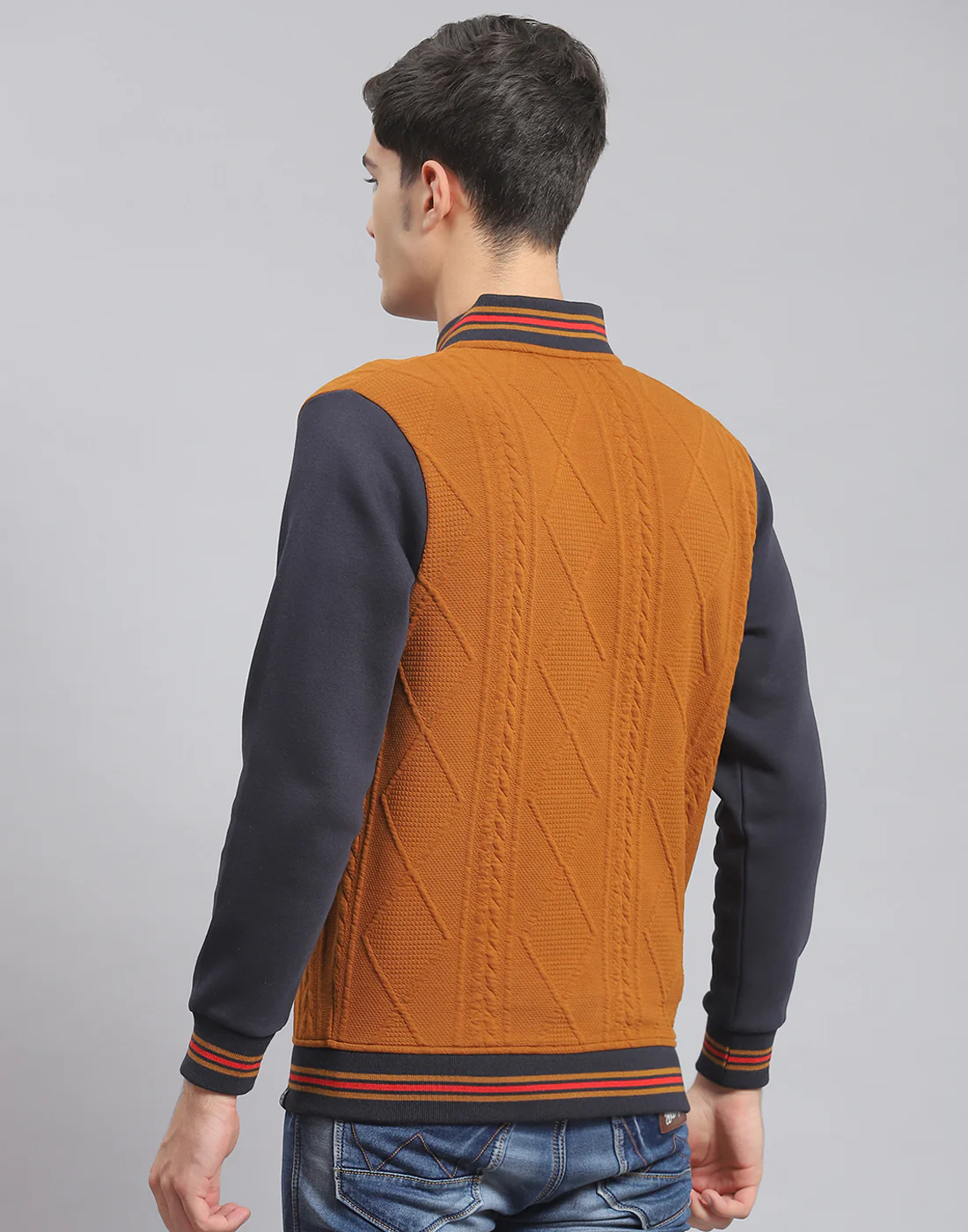 Men Brown Solid Mandarin Collar Full Sleeve Sweatshirt - Image 5