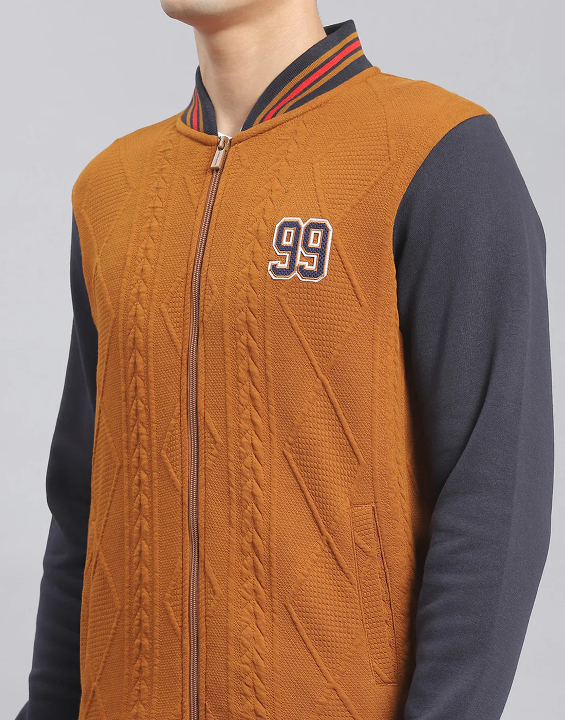 Men Brown Solid Mandarin Collar Full Sleeve Sweatshirt - Image 7