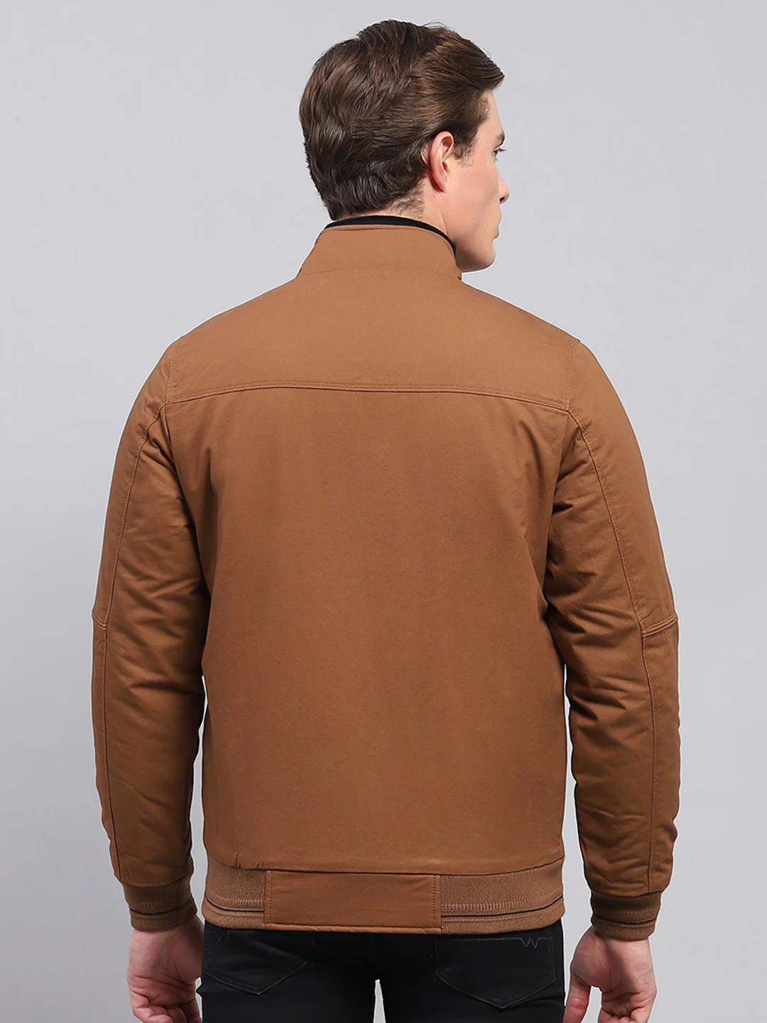 Men Brown Solid Mock Neck Full Sleeve Jacket - Image 5